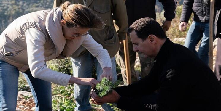حضور بشار اسد و همسرش در مراسم درختکاری سوریه