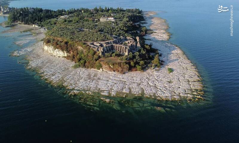 تصویر هوایی از کاهش آب دریاچه در ایتالیا