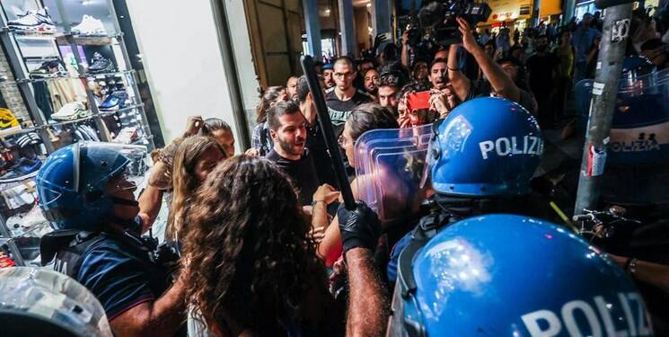 درگیری پلیس ضد شورش ایتالیا با معترضان در «پالرمو» +عکس