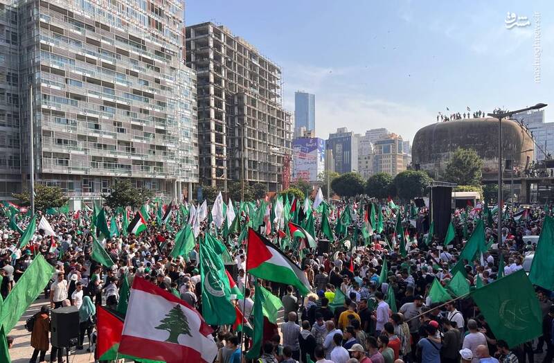 عکس/ تجمع هزاران نفر در بیروت در حمایت از غزه و فلسطین